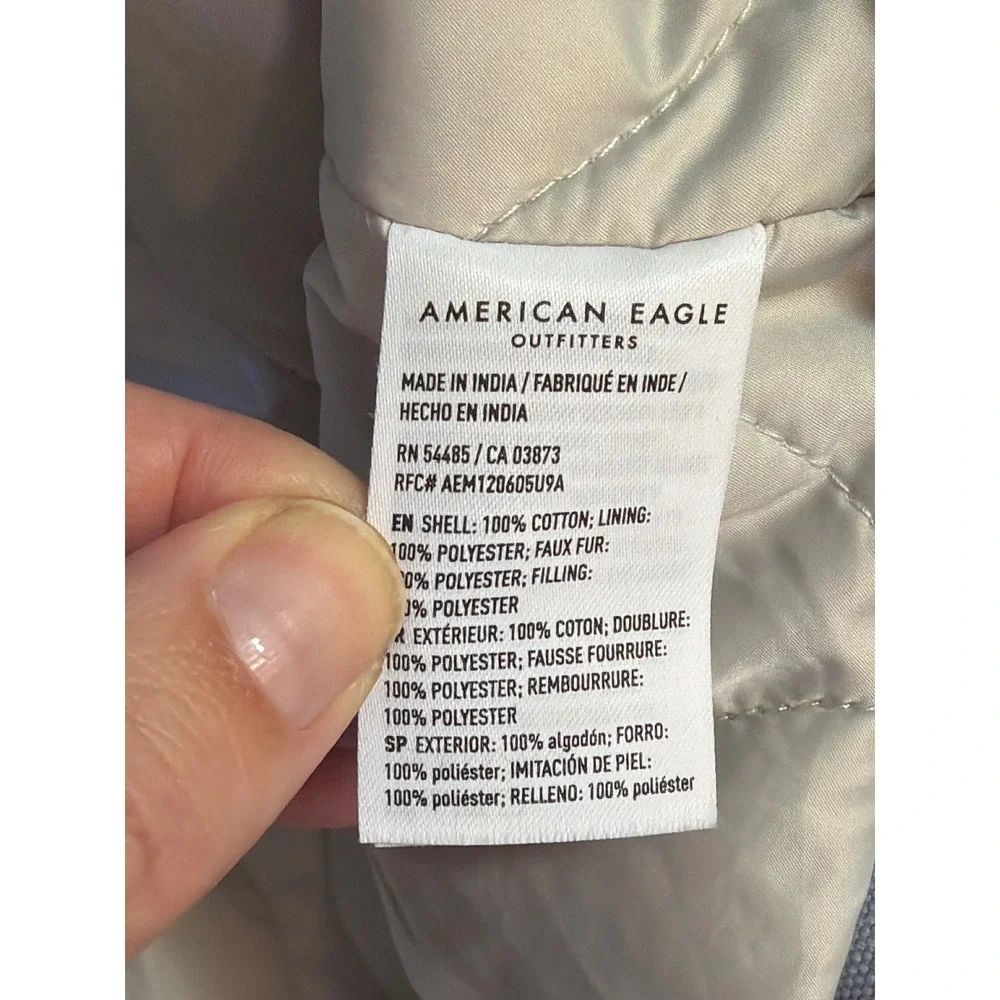American Eagle Utility Jacket Women's Lg Blue Sherpa‎ Collar Canvas Zip